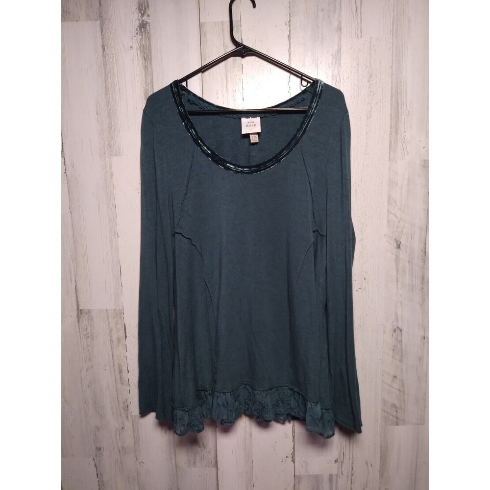 Knox Rose Long Sleeve Jersey Knit Shirt XXL Green Long Sleeve Lace Hem